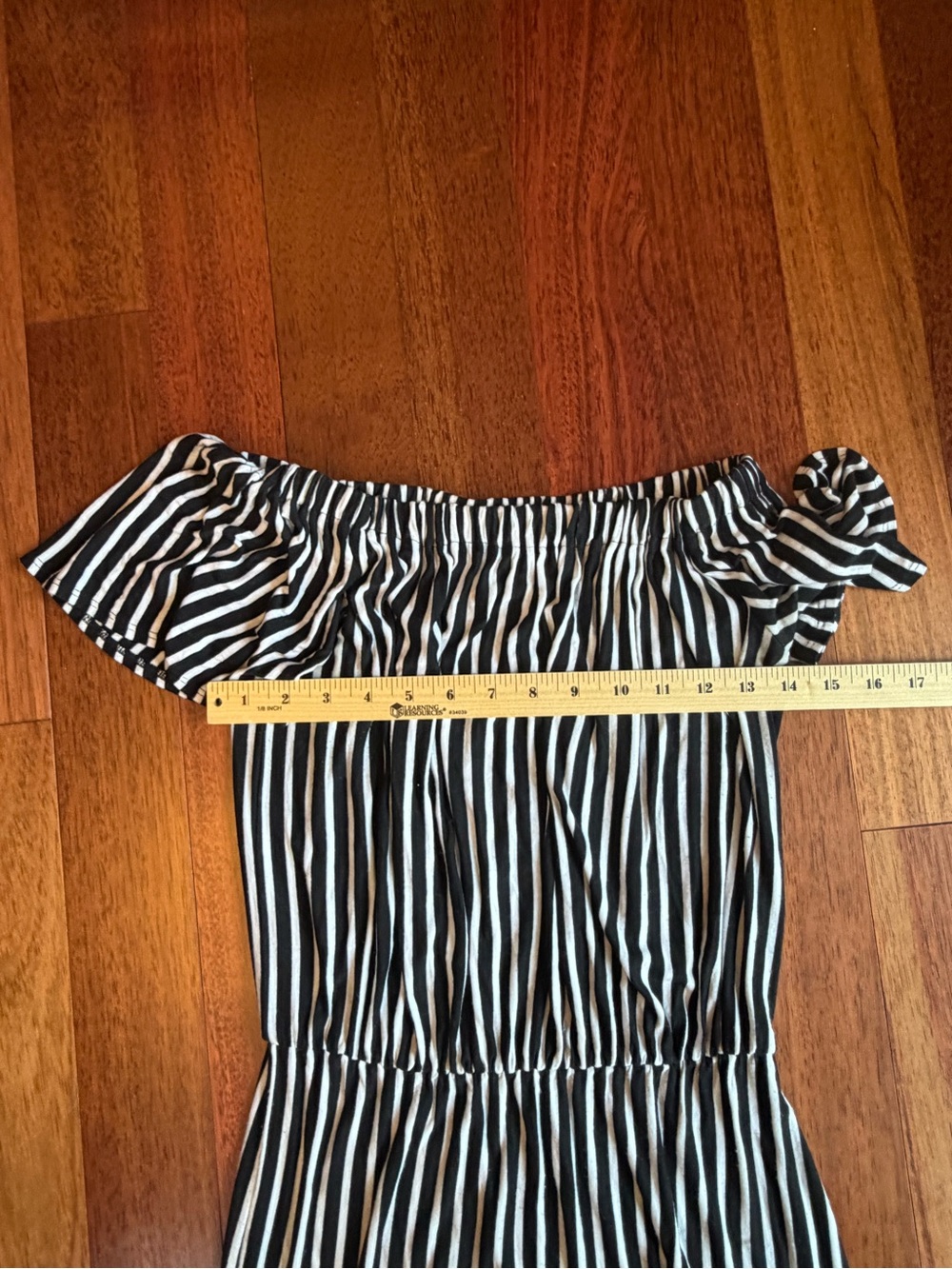 Off-Shoulder Black and White Stripe Maxi Dress - Picture 5 of 9
